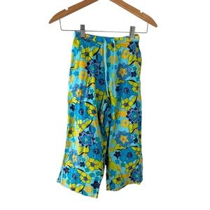 Vintage Kids Hippie Flowered Flowy Cropped Pants